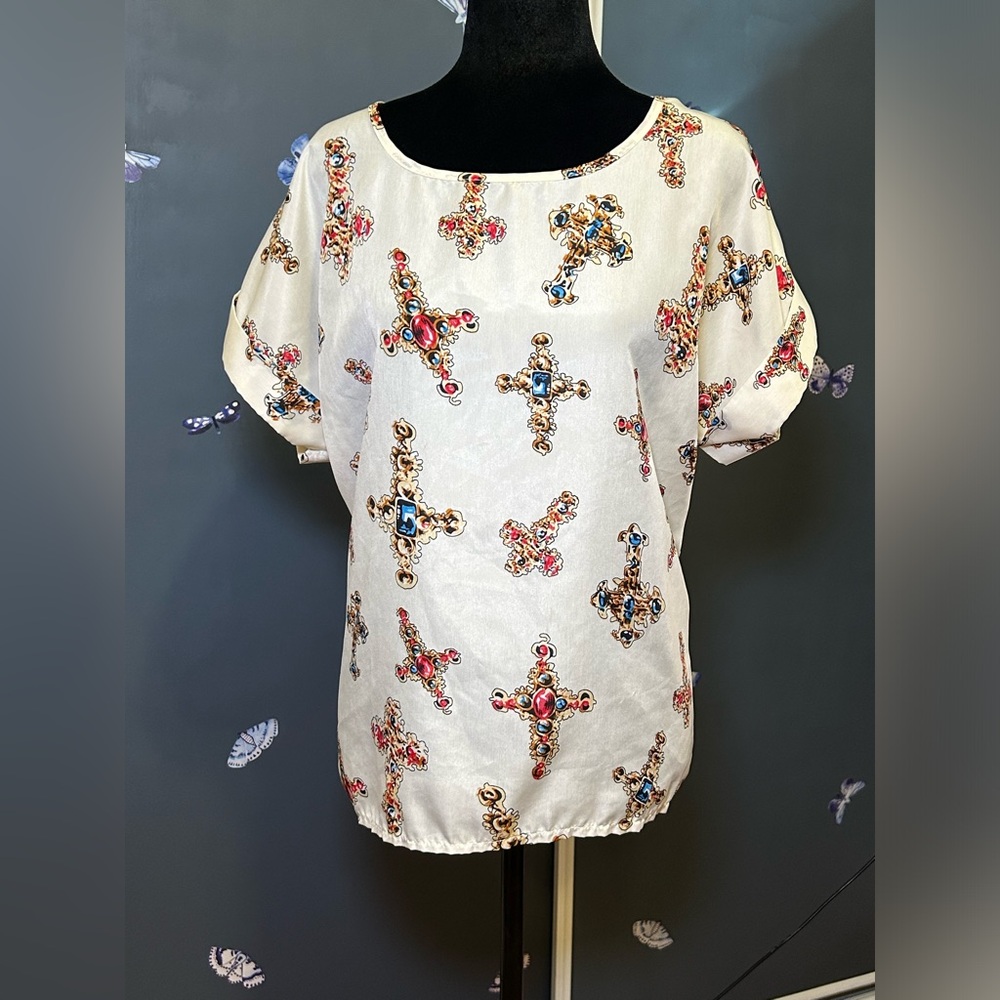 🥉HXY Women’s Blouse US Large Loose Fit Crucifix